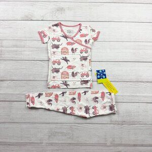 Kickee Pants Kids Pajama Set Farm Barn Animal Print Bamboo Viscose NWT 3T